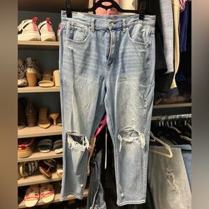 American Eagle Outfitters Blue Skinny Jeans with Distressed Details